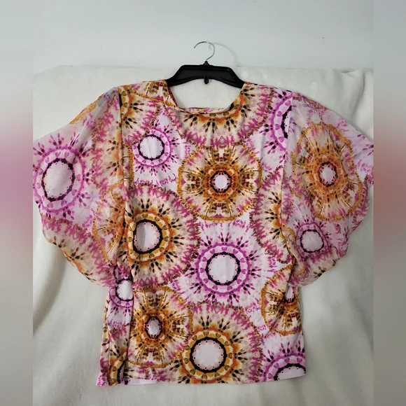 JM Collection Pink and Orange Patterned Blouse - Picture 4 of 8